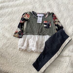 Floral Striped Lace Baby Outfit